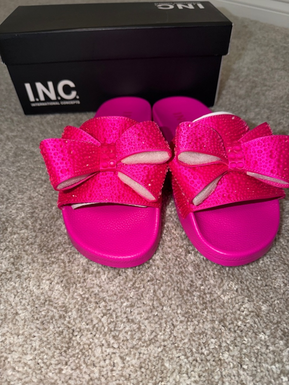 INC International Concepts Kids' Bright Pink Sequin Bow Slide Sandals